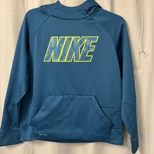 Nike Blue Hoodie with Yellow-Outlined Logo